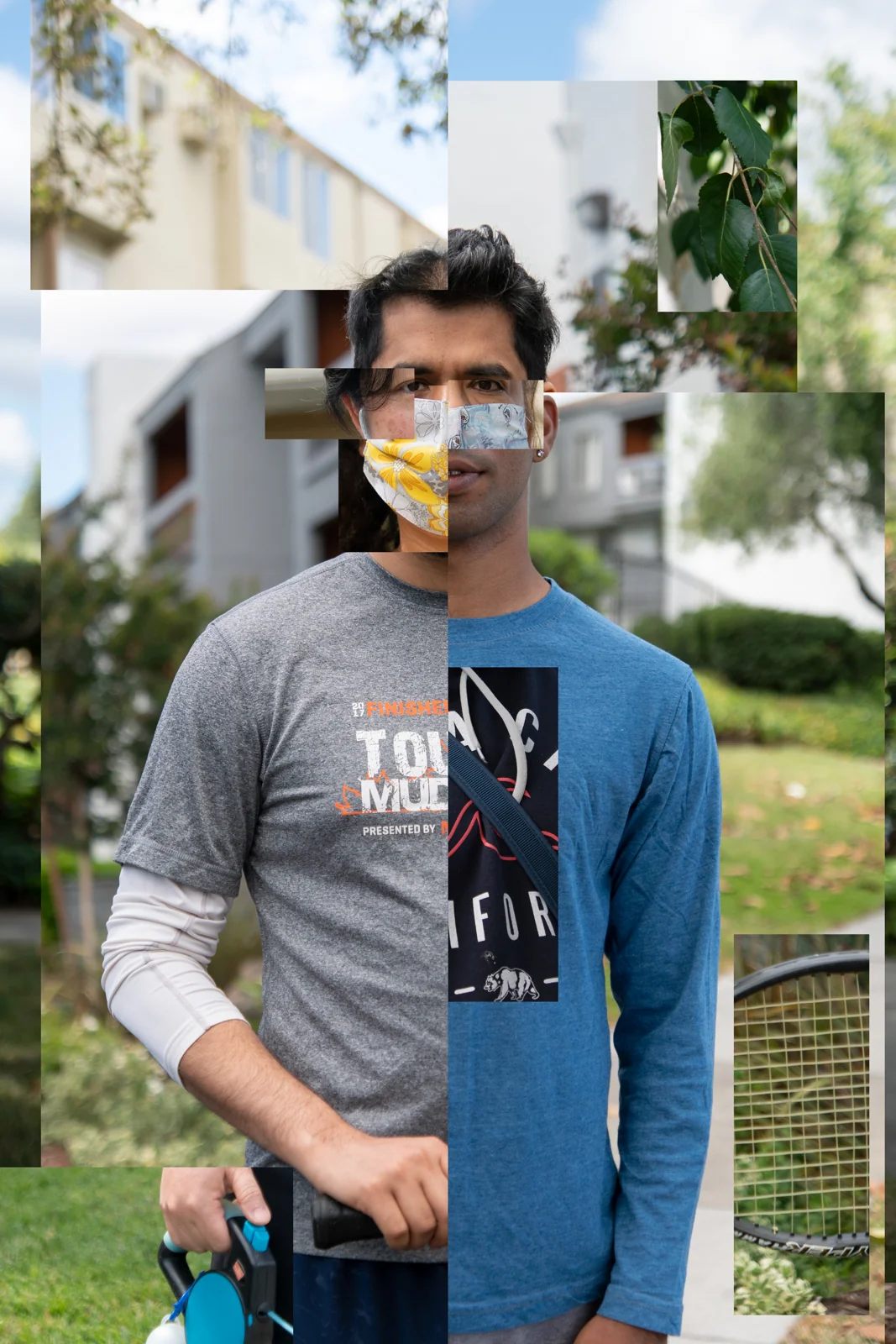 A figure in an outdoor setting, joined from different photographs